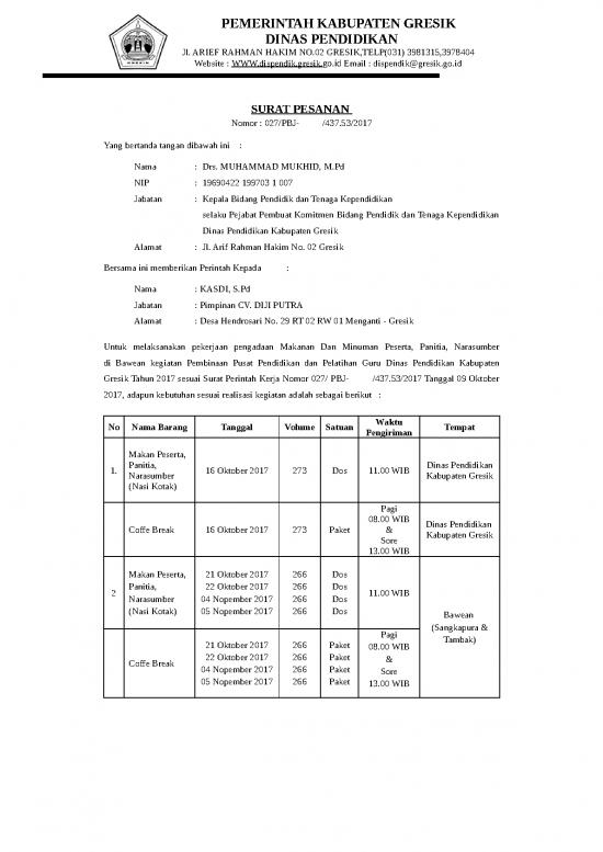 picture 1 Surat Pesanan Mamin Bawean | File - Surat Pesanan Id 15468