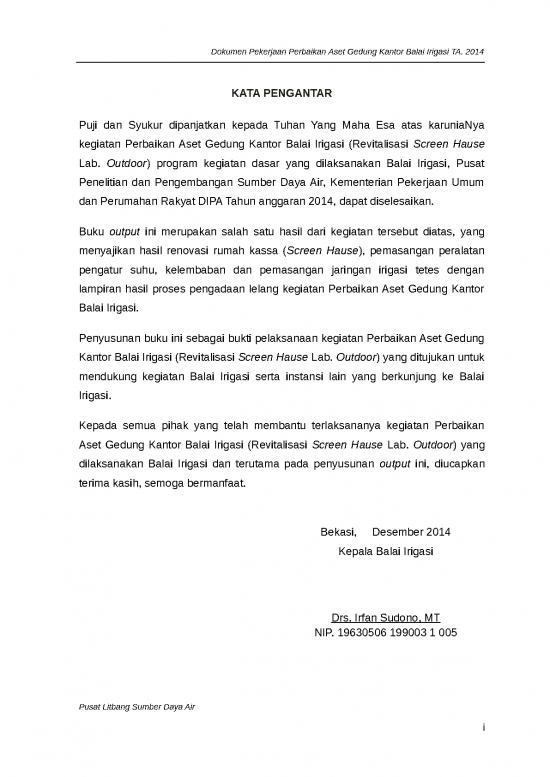 picture_Penelitian Dasar 15212 | Kata Pengantar Output Perbaikan Aset Gedung Kantor Balai Irigasi 2014