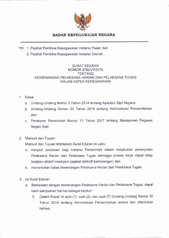 picture Manajemen Pdf 15118 | Surat Edaran Kepala Bkn Plt Plh 1