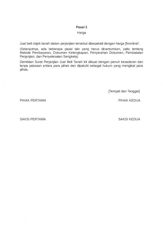 Contoh Surat Perjanjian Jual Beli Tanah