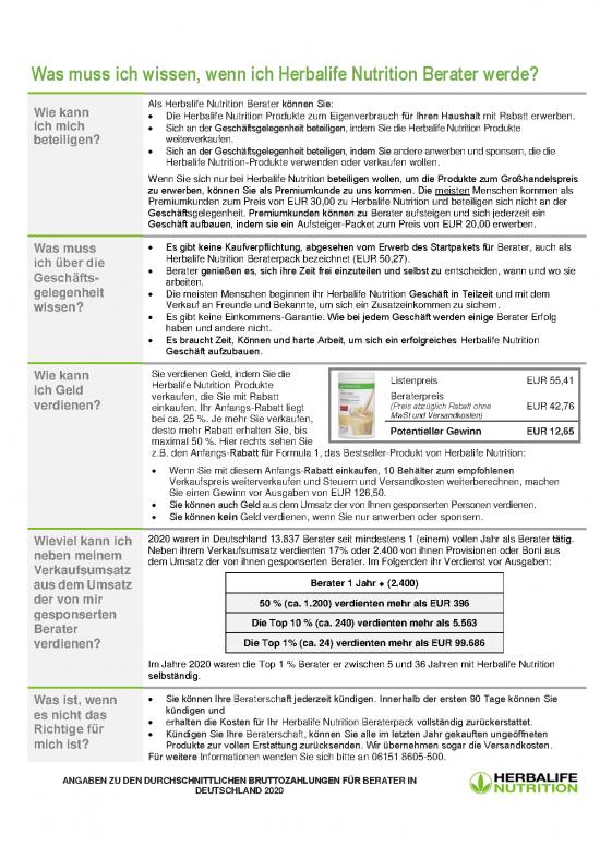 picture Als Nutrition Pdf 149113 | Angabenzudendurchschnittlichenbruttozahlungenfuerherbalifemitgliederindeutschland