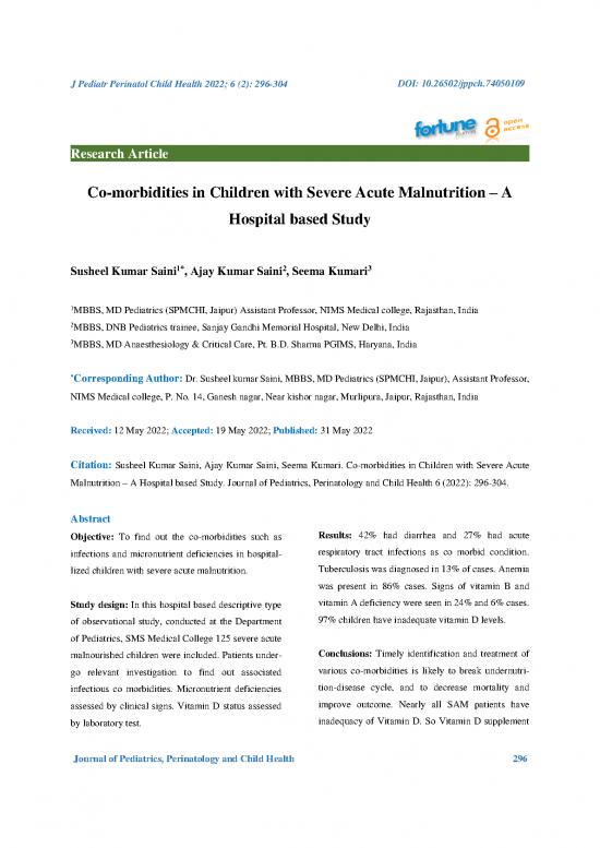 picture_Acute Malnutrition Pdf 148135 | Comorbidities In Children With Severe Acute Malnutrition Ndash A Hospital Based Study