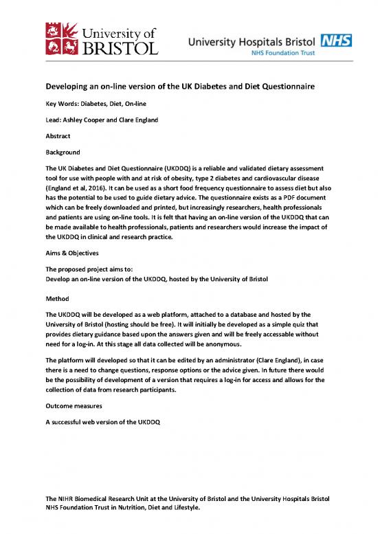 picture Diet Questionnaire Pdf 148689 | Developing An On Line Version Of The Uk Diabetes And Diet Questionnaire C England