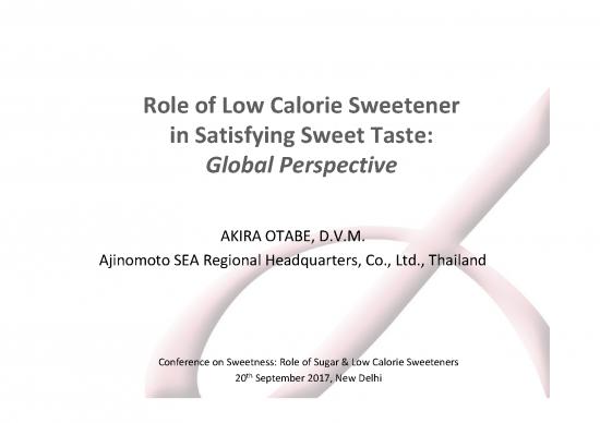picture_Kcal Pdf 148263 | Role Of Low Calorie Sweeteners In Satisfying Sweet Taste Global Perspective By D Akira Otabe,ajinomoto Sea Regional Headquarters