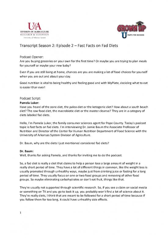picture1_Fad Diet Pdf 150588 | Season 2 Episode 2 Facts On Fad Diets Transcript