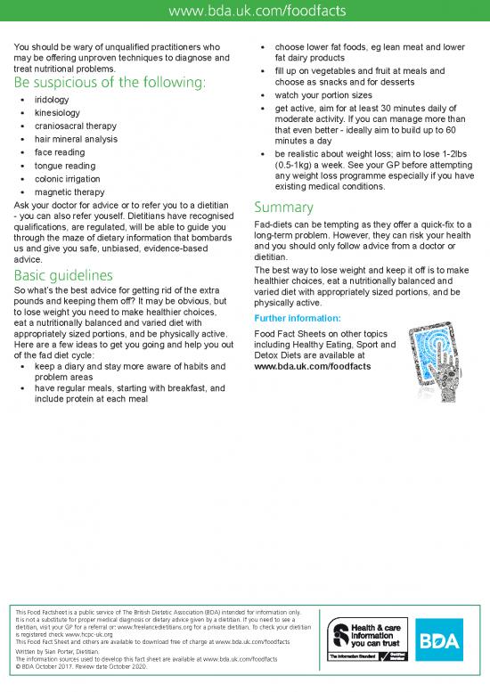 Fad Diet Pdf 149485 Bda Fad Diets Fact Sheet