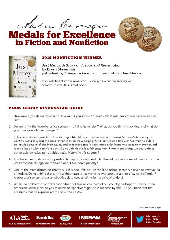 picture Just Mercy Pdf 153033 | 2015 Book Discussion Guide Just Mercy Nonfiction 0