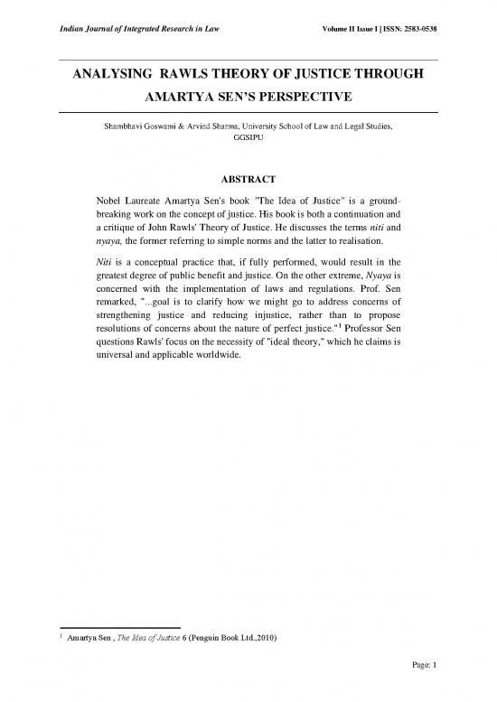 picture Justice Pdf 152784 | Analysing Rawls Theory Of Justice Through Amartya Sens Perspective