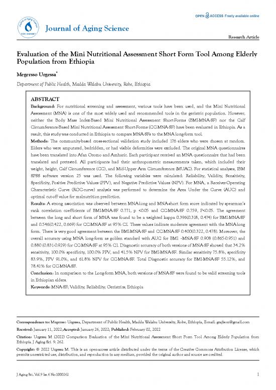 picture1_Evaluation Of The Mini Nutritional Assessment Short Form Tool Among Elderly Population From Ethiopia
