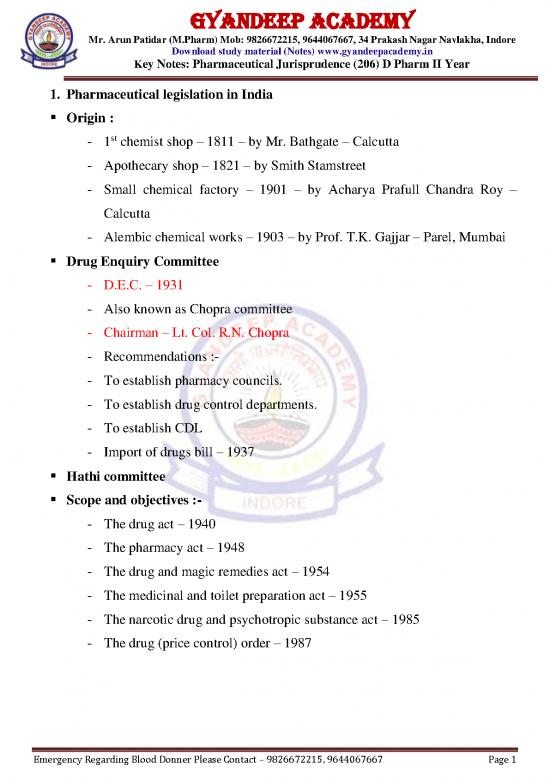 picture1_Pharmacy Pdf 153483 | 206 Key Notes Pharm Jurisprudence D Pharm Ii Year Gyandeep Academy 9826672215