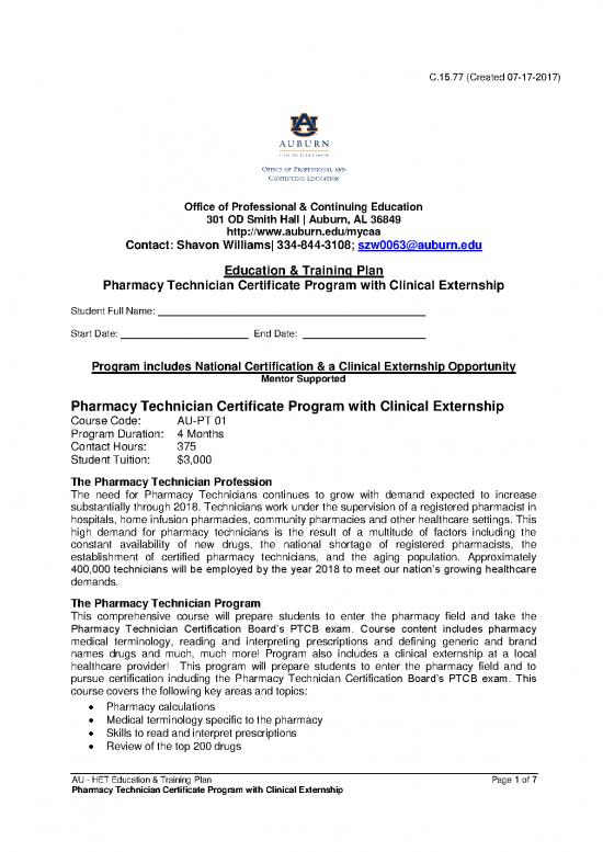 picture1_Certification Pdf 155691 | Au   Pharmacy Technician Certificate Program With Clinical Externship C77