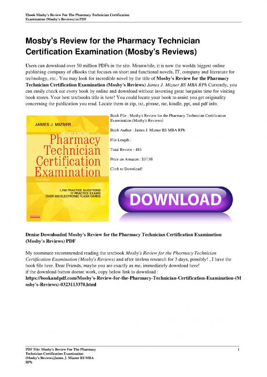 picture_Pharmacy Technician Book Pdf 155423 | Mosby S Review For The Pharmacy Technician Certification Examination Mosby S Reviews By James J M