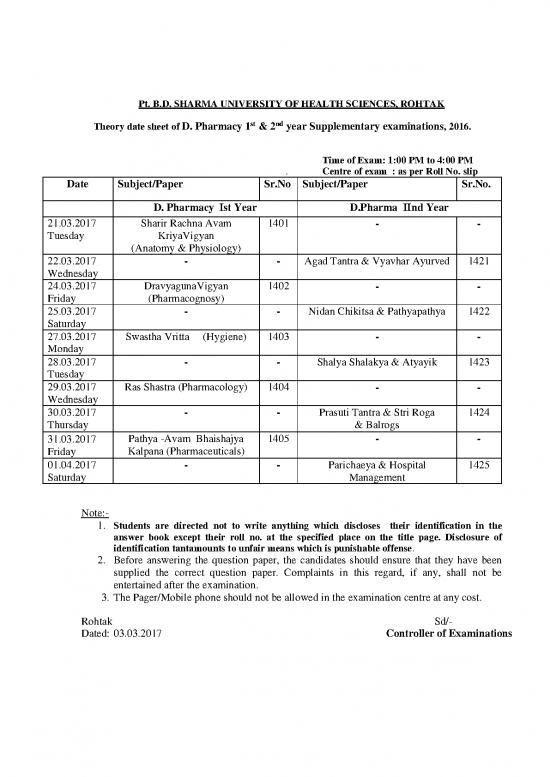 picture Pharmacology For Pharmacy Students Pdf 153719 | Pt Bhagwat Dayal Sharma Univ Of Health Science Dpharm I Ii Yr Sup Time Table 2017 03062017