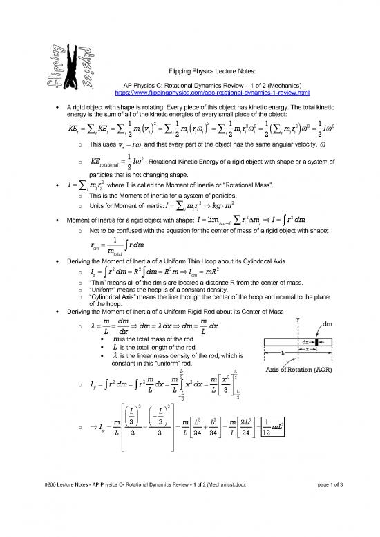 picture1_Dynamics Pdf 158049 | 0200 Lecture Notes   Ap Physics C  Rotational Dynamics Review   1 Of 2  Mechanics