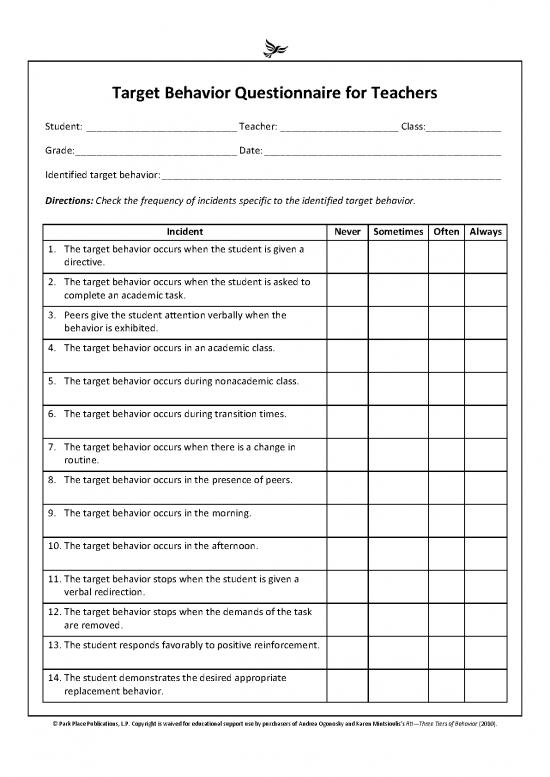 picture1_Academic Pdf 157725 | 28 Target Behavior Questionnaire For Teachers