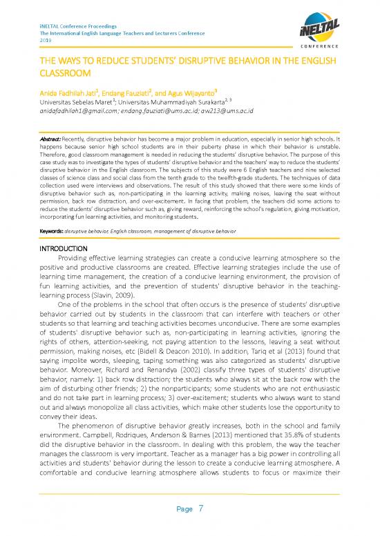 picture1_Classroom Management Pdf 156411 | 2 Anida Fadhilah Jati Endang Fauziati And Agus Wijayanto The Ways To Reduce The Students’ Disruptive Behavior In The English Classroom