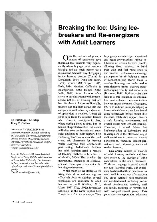 picture_Classroom Energizers Pdf 157053 | Breaking The Ice Using Ice Breakers And Re Energizers With Adult Learners