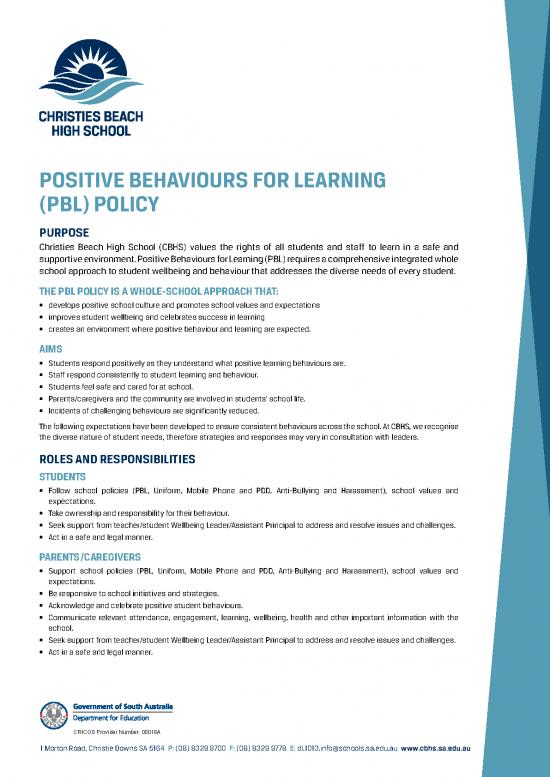 Positive Behaviour For Learning Pdf 156552 | Rsc Pbl Parent Factsheet