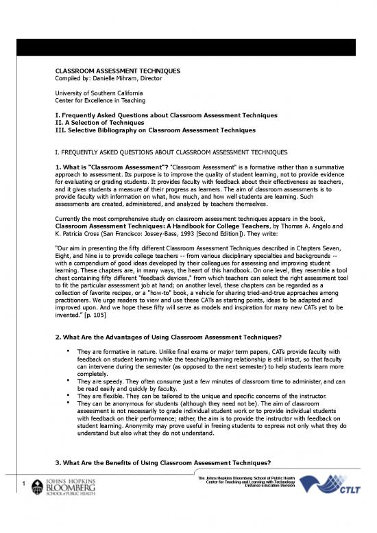 picture_Classroom Pdf 156326 | Classroomassessmenttechniqueshopkins
