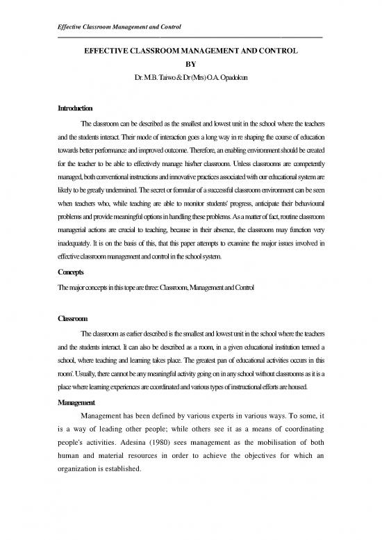 picture1_Classroom Management Pdf 156068 | Effective Classroom Management And Control Taiwo Mb Opakunle Ao Conf