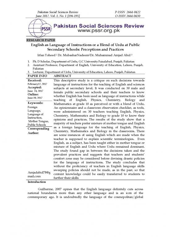 picture_English As Language Of Instructions Or A Blend Of Urdu At Public Secondary Schools Perceptions And Practices