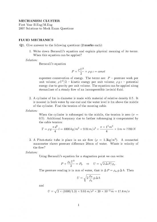 picture Fluid Mechanics Pdf 158055 | Exam Solutions 2007 1