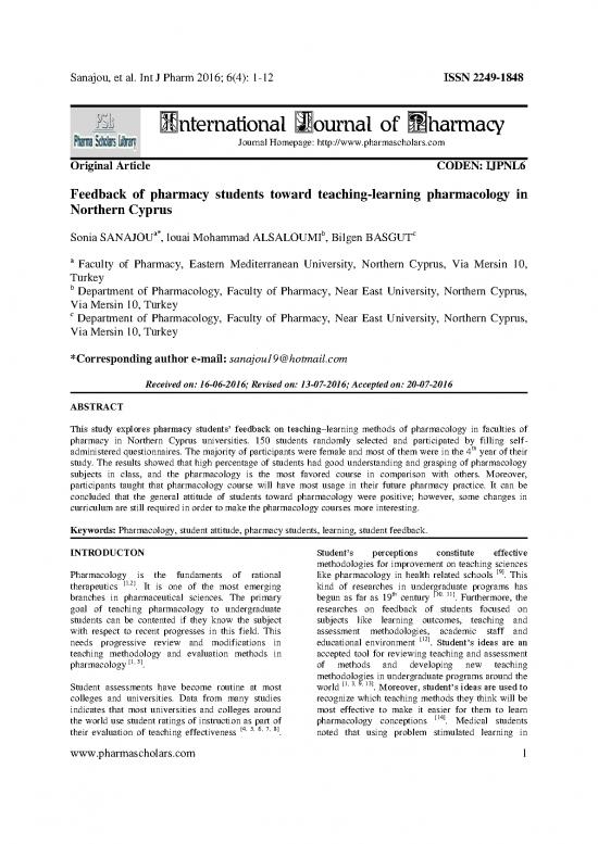 picture1_Feedback Of Pharmacy Students Toward Teachinglearning Pharmacology In Northern Cyprus