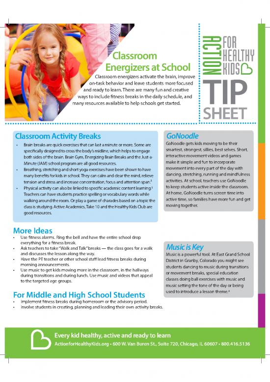 picture Classroom Energizers Pdf 157063 | Fitness Breaks