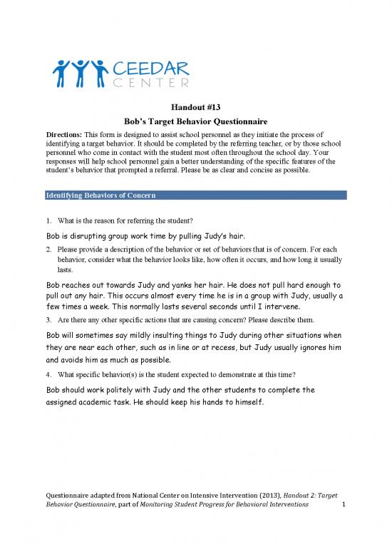picture1_Student Behavior Questionnaire Pdf 156913 | Handout 13 Bobs Target Behavior Questionnaire