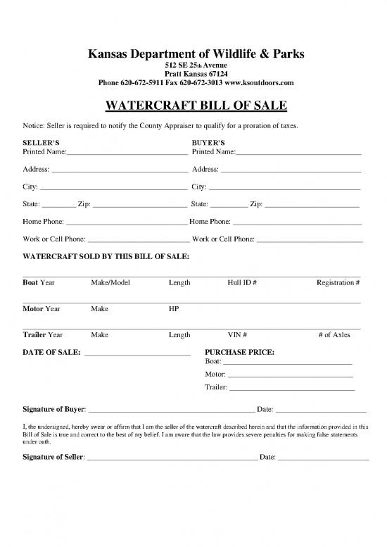 picture Bill Of Sale For Boat 157145 | Kdwp Watercraft Bill Of Sale