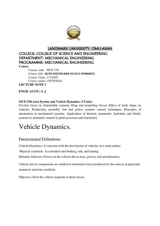 picture1_Dynamics Pdf 157994 | Mce 538 Lecture Note Auto System And Vehicle Dynamicsdocx