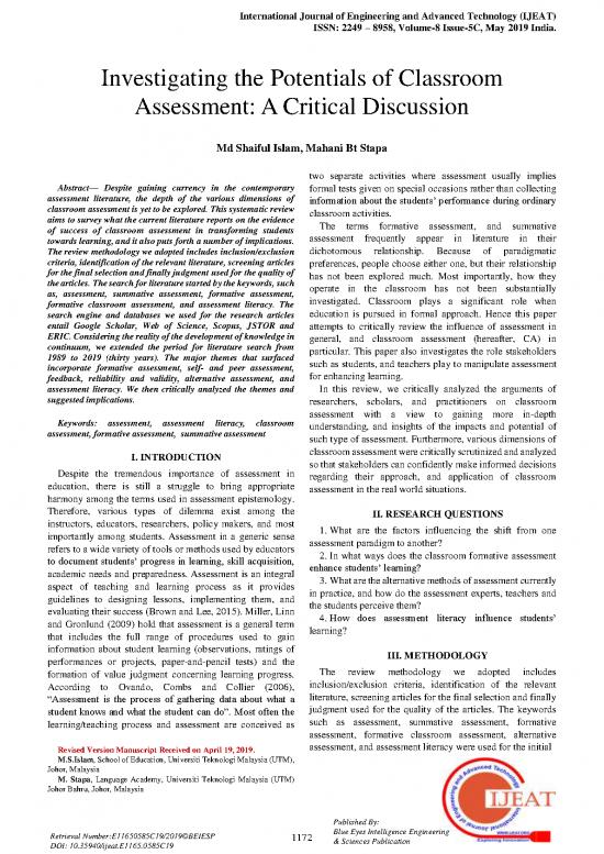 picture Classroom Assessment Pdf 156957 | Mdshaifulislam2019 Invetigatingthepotentialsofclassroomassessments