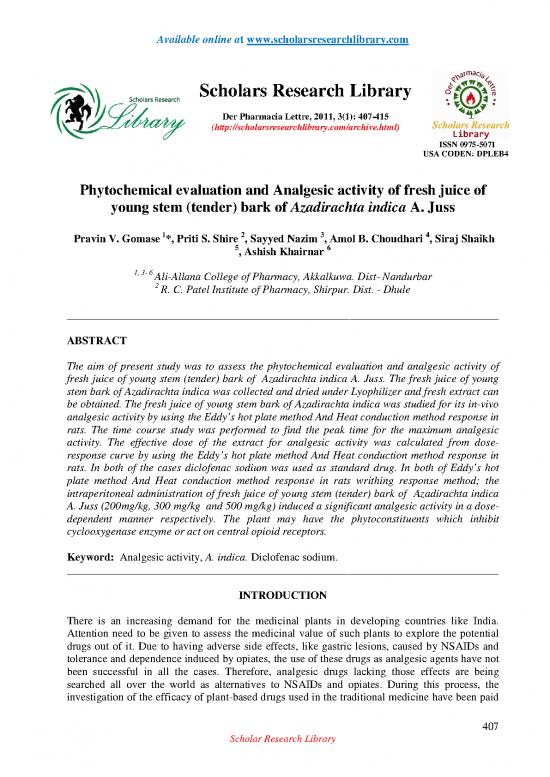 picture_Phytochemical Evaluation And Analgesic Activity Of Fresh Juice Of Young Stem Tender Bark Of Azadirachta Indica A Juss