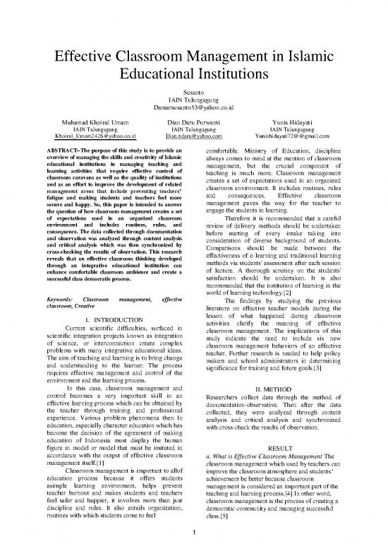 picture Classroom Management Pdf 156487 | Prosiding Internasional 2 Susanto Effective Classroom Management In Islamic      Educational Institutions