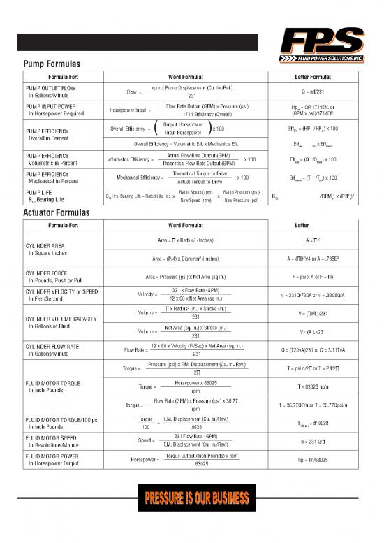 Oil Pdf 158254 Fluid Power Formulas