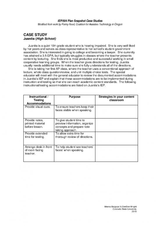 Iep And 504 Snapshot Case Studies