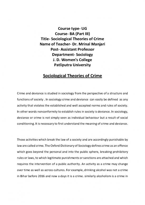picture1_Society Pdf 160341 | Ba Partiii  Sociological Theory Of Crime By Mrinal Manjari
