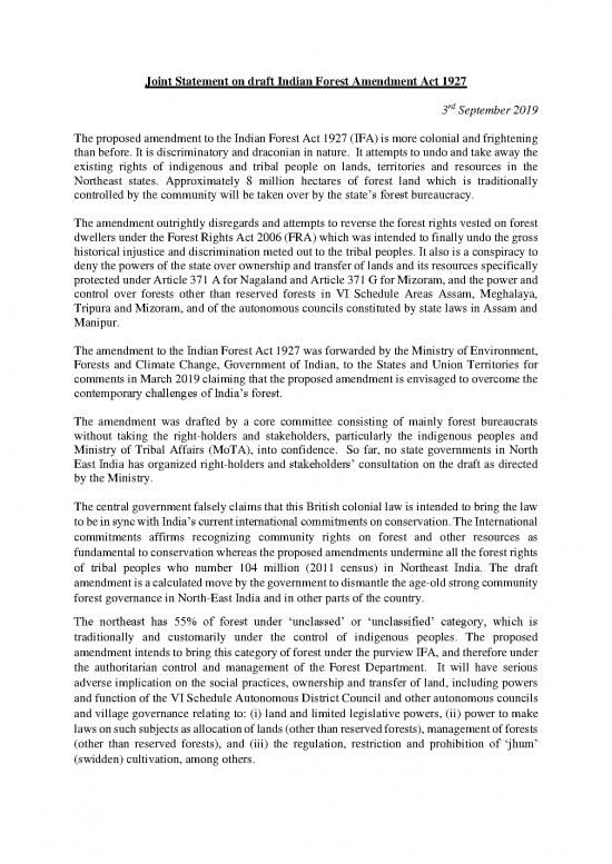 picture Forest Resources Pdf 158917 | Joint Statement On Draft Indian Forest Amendment Act 1927