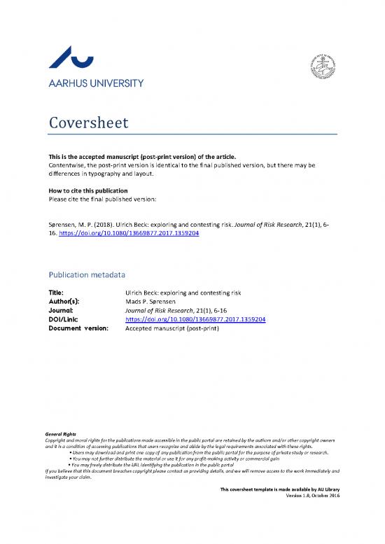 picture_Ulrich Beck Exploring And Contesting Risk Accepted Manuscript 2018