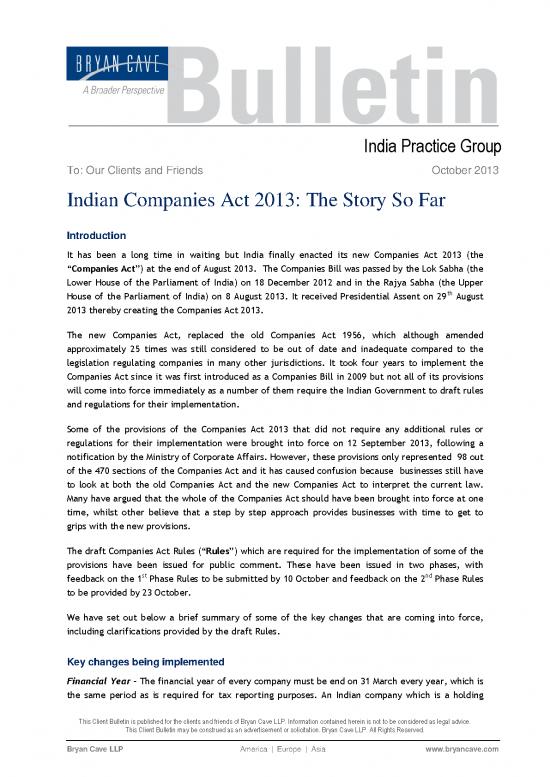 picture1_Companies Act 2013 Pdf 161824 | Bryan Cave Bulletin Indian Companies Act 2013 The Story So Far O