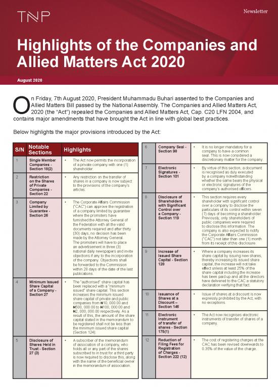 picture1_Companies Act Pdf 161737 | Highlights Of The Companies And Allied Matters Act 2020
