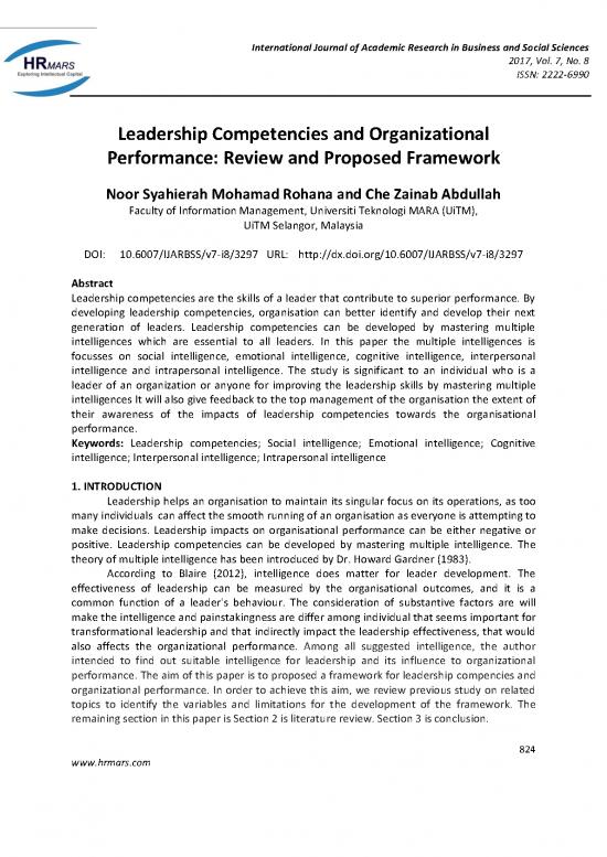 picture Leadership Pdf 162817 | Leadership Competencies And Organizational Performance Review And Proposed Framework