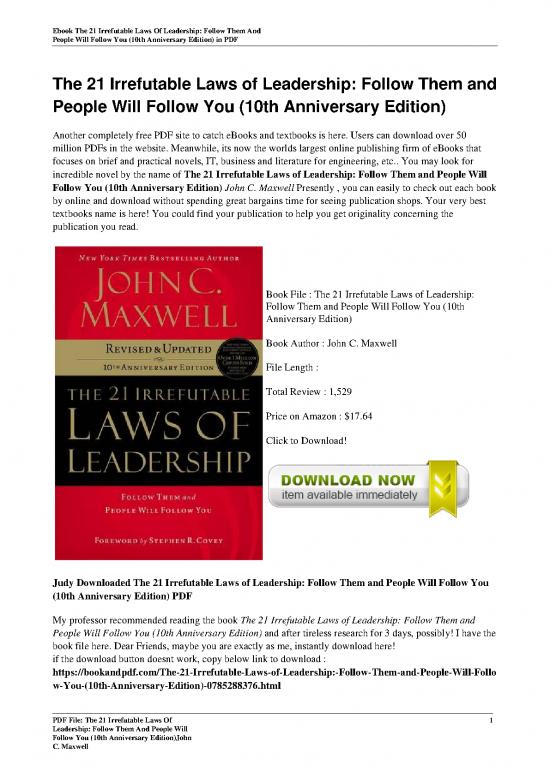 picture_Leadership Pdf 162783 | The 21 Irrefutable Laws Of Leadership Follow Them And People Will Follow You 10th Anniversary Edit