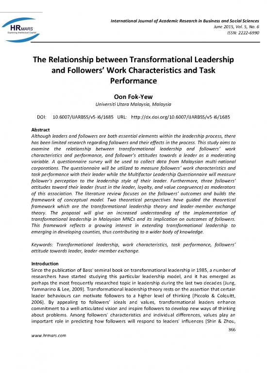 picture1_Leadership Pdf 163021 | The Relationship Between Transformational Leadership And Followers’ Work Characteristics And Task Performance