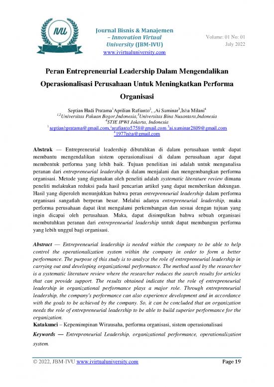 picture Leadership Pdf 163051 | Vol 1 No 1 Juli 2022 Peran Entrepreneurial Leadership Dalam Performa Organisasi Septian Hadi Pratama