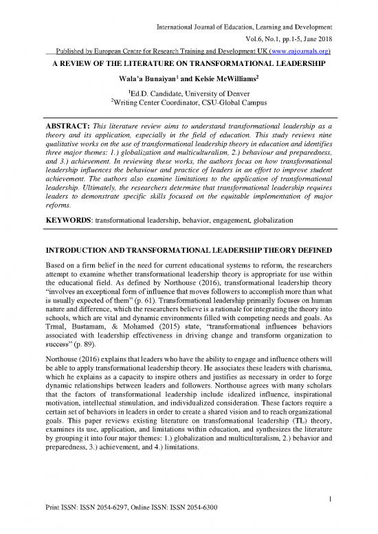 picture Leadership Pdf 165516 | A Review Of The Literature On Transformational Leadership