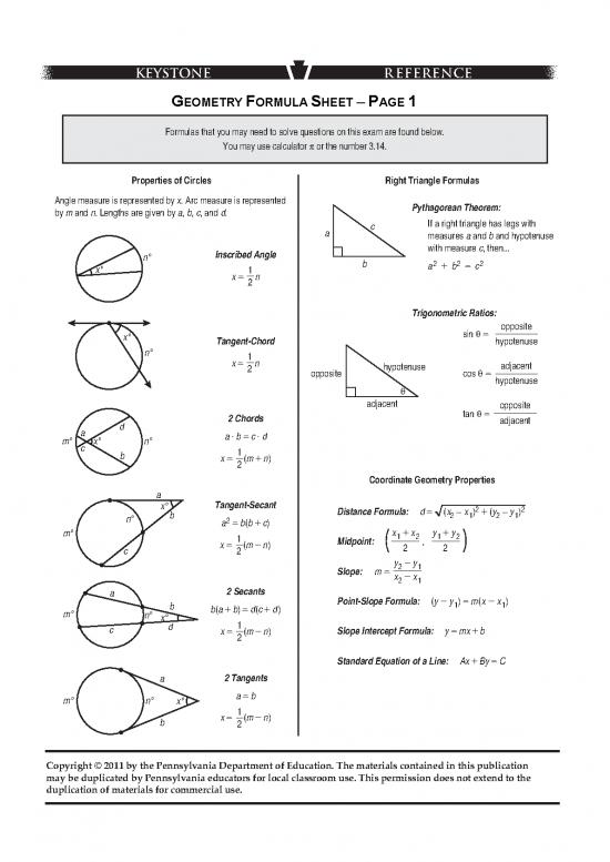 Geometry Pdf 166091 Keystone Formula Sheet Geometry