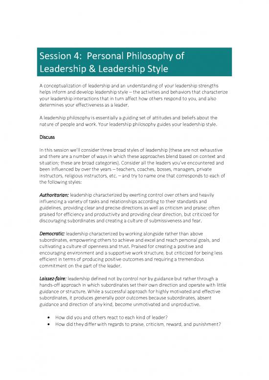 picture Leadership Pdf 163856 | Session Four Personal Philosophy Of Leadership  Leadership Style 17