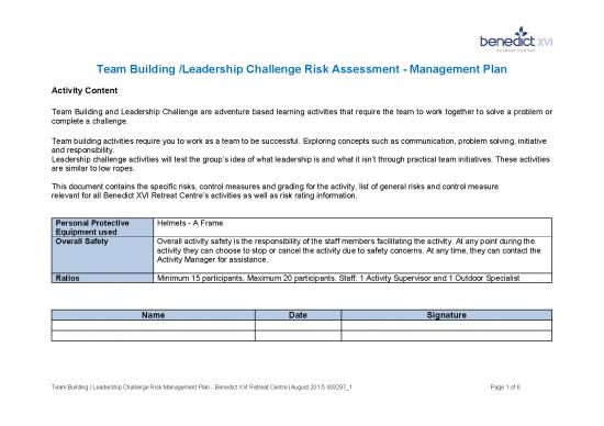 picture Leadership Pdf 163639 | Team Building And Leadership Challenge Risk Management Plan