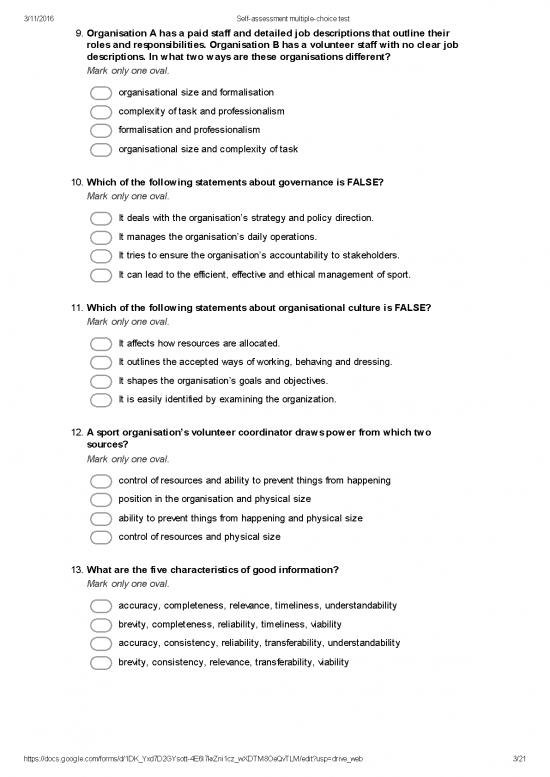 Self Assessment Multiple Choice Test